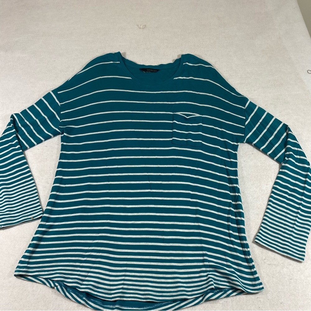 Calvin Klein Jeans Shirt Top Long Sleeve Scoop Neckline Woman’s striped Blouse